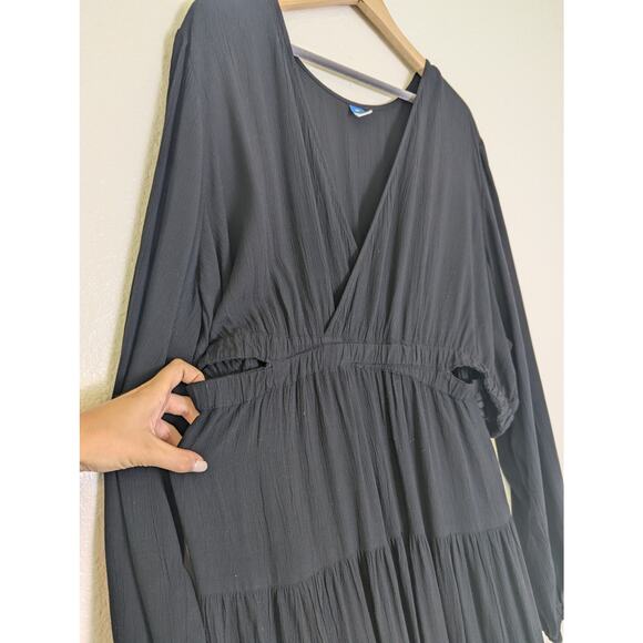 Old Navy Waist Defined Crepe Side Cutout Black Maxi Dress Women XXL Tall Boho - Picture 4 of 13